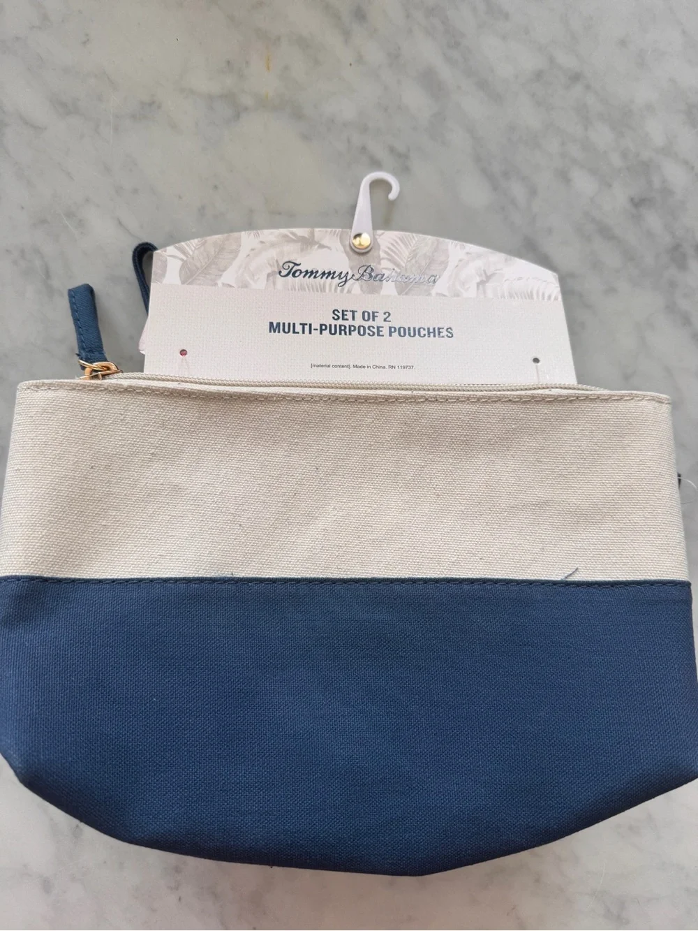 Tommy Bahama NWT Blue and Cream Canvas Multi-purpose Pouch Set